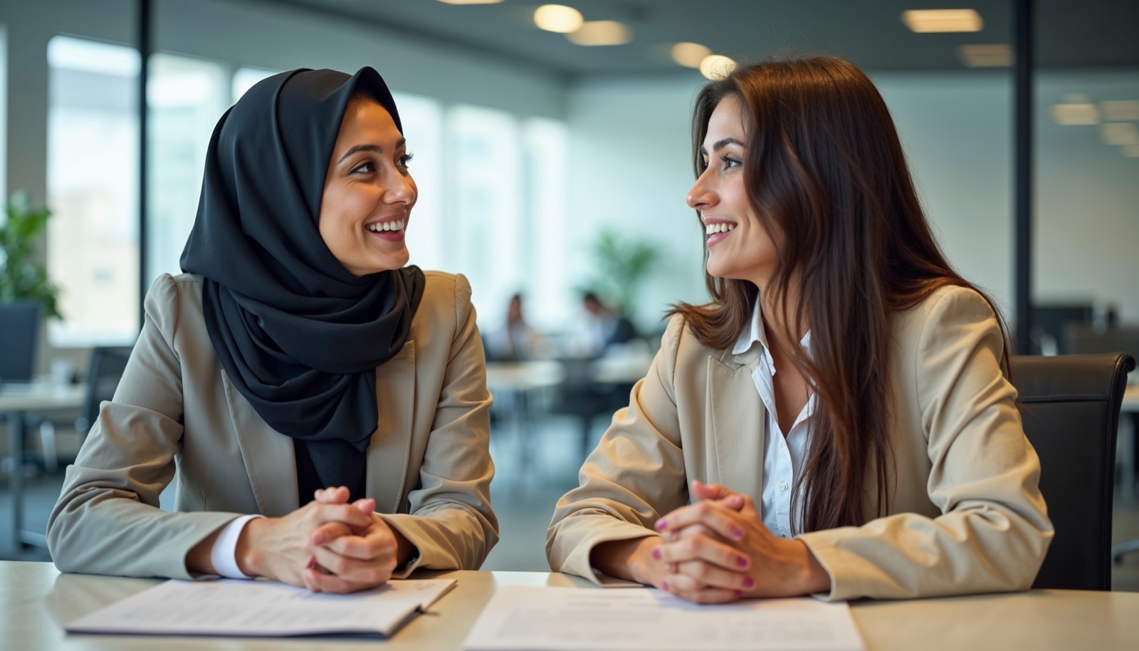 Two women talking together